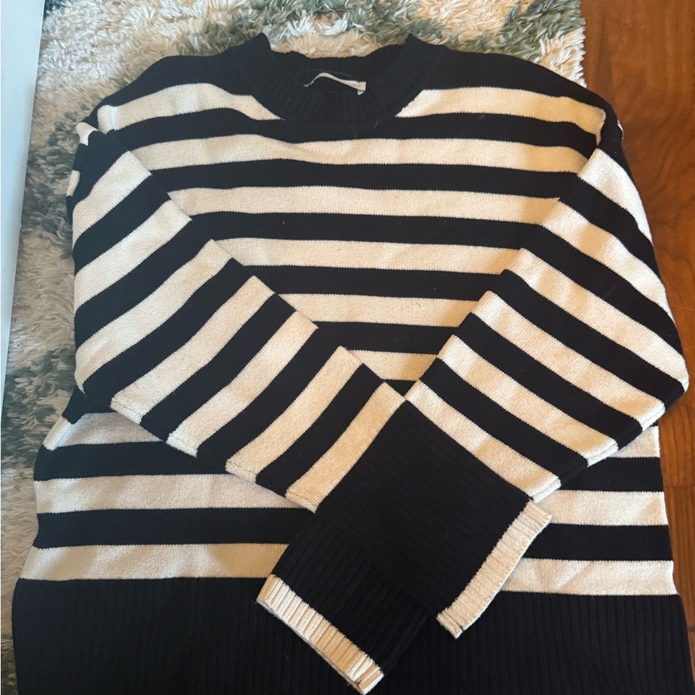 Zara Black and White Striped Knit Top